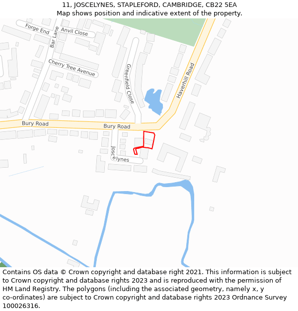 11, JOSCELYNES, STAPLEFORD, CAMBRIDGE, CB22 5EA: Location map and indicative extent of plot