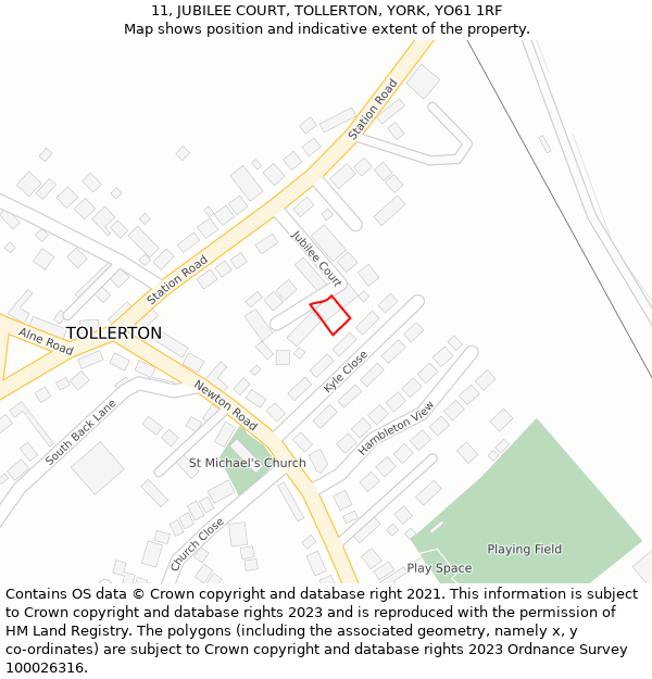 11, JUBILEE COURT, TOLLERTON, YORK, YO61 1RF: Location map and indicative extent of plot