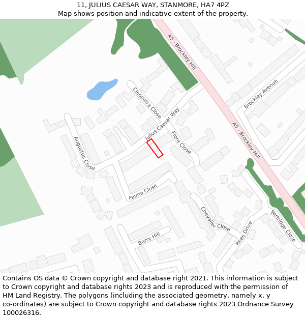 11, JULIUS CAESAR WAY, STANMORE, HA7 4PZ: Location map and indicative extent of plot