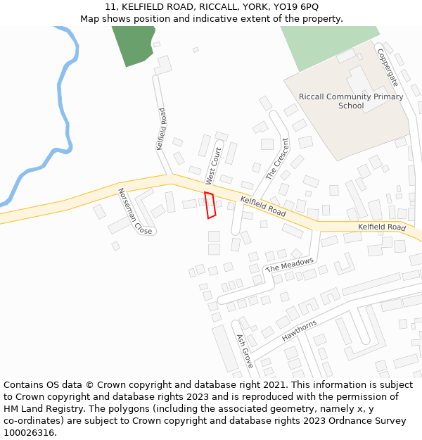 11, KELFIELD ROAD, RICCALL, YORK, YO19 6PQ: Location map and indicative extent of plot