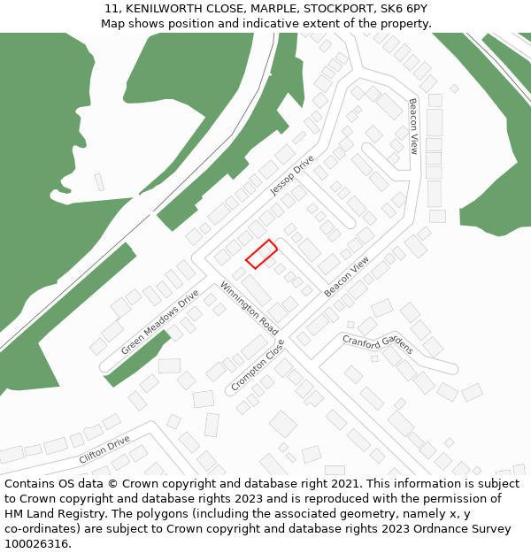 11, KENILWORTH CLOSE, MARPLE, STOCKPORT, SK6 6PY: Location map and indicative extent of plot