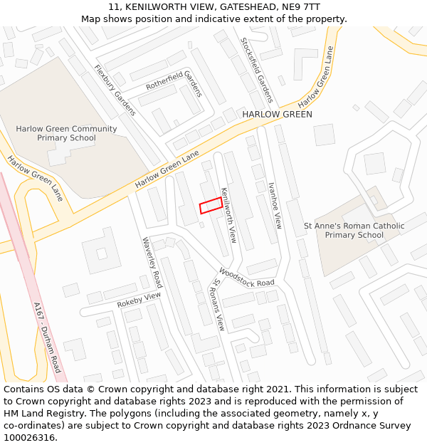 11, KENILWORTH VIEW, GATESHEAD, NE9 7TT: Location map and indicative extent of plot