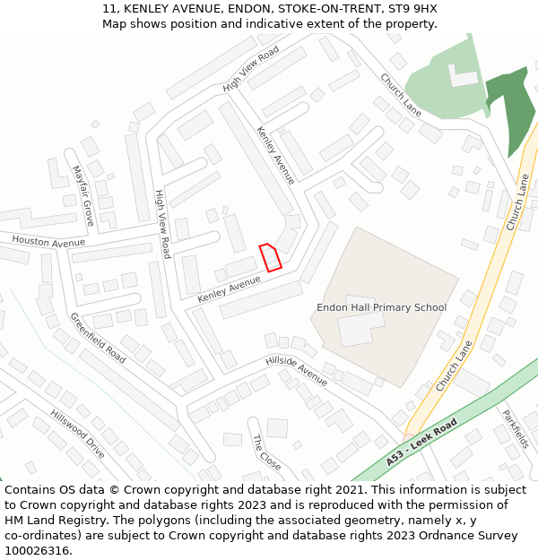 11, KENLEY AVENUE, ENDON, STOKE-ON-TRENT, ST9 9HX: Location map and indicative extent of plot