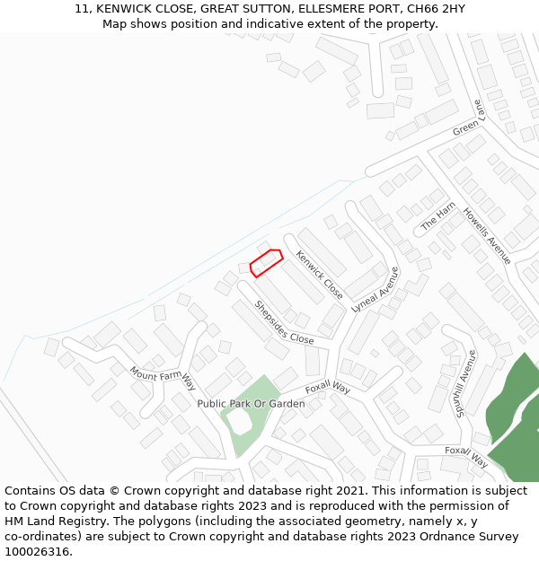 11, KENWICK CLOSE, GREAT SUTTON, ELLESMERE PORT, CH66 2HY: Location map and indicative extent of plot