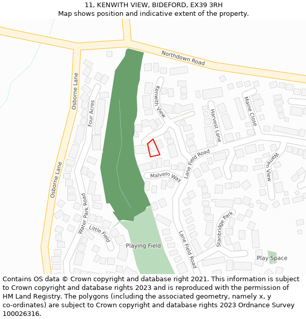 11, KENWITH VIEW, BIDEFORD, EX39 3RH: Location map and indicative extent of plot