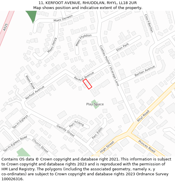 11, KERFOOT AVENUE, RHUDDLAN, RHYL, LL18 2UR: Location map and indicative extent of plot