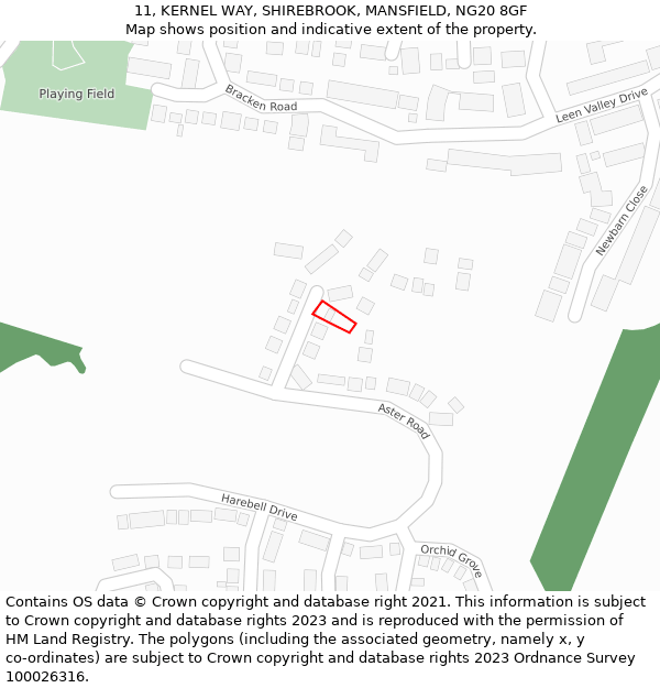 11, KERNEL WAY, SHIREBROOK, MANSFIELD, NG20 8GF: Location map and indicative extent of plot