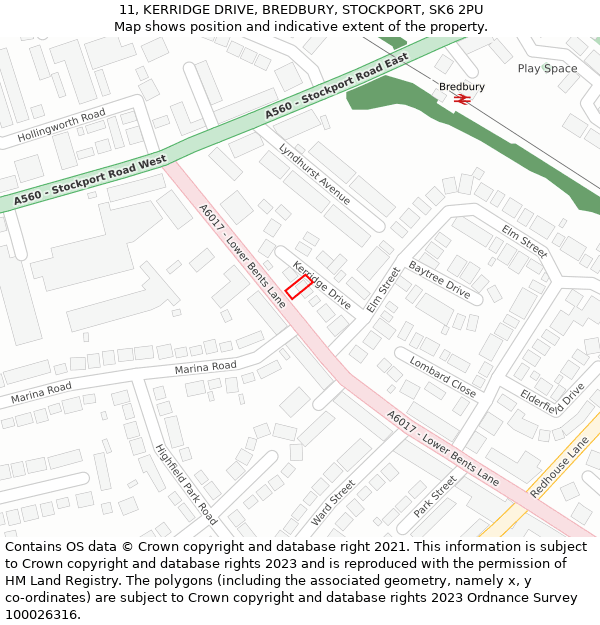 11, KERRIDGE DRIVE, BREDBURY, STOCKPORT, SK6 2PU: Location map and indicative extent of plot