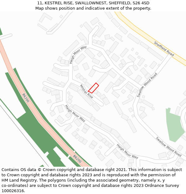 11, KESTREL RISE, SWALLOWNEST, SHEFFIELD, S26 4SD: Location map and indicative extent of plot