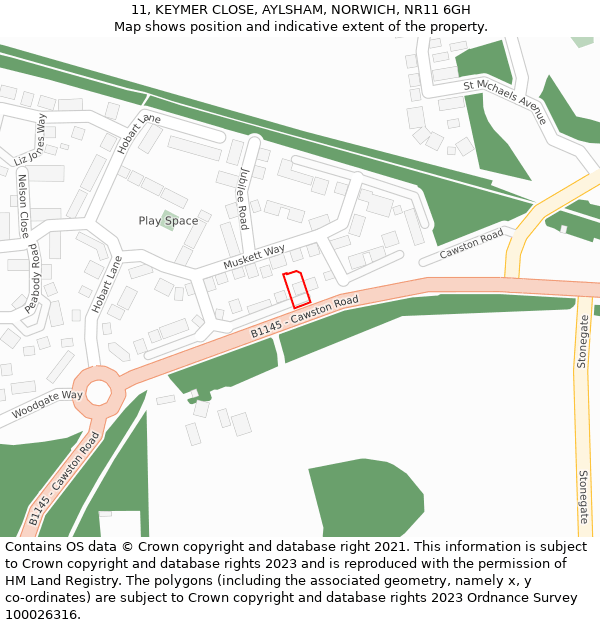 11, KEYMER CLOSE, AYLSHAM, NORWICH, NR11 6GH: Location map and indicative extent of plot