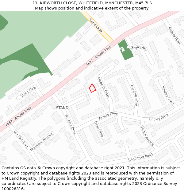 11, KIBWORTH CLOSE, WHITEFIELD, MANCHESTER, M45 7LS: Location map and indicative extent of plot