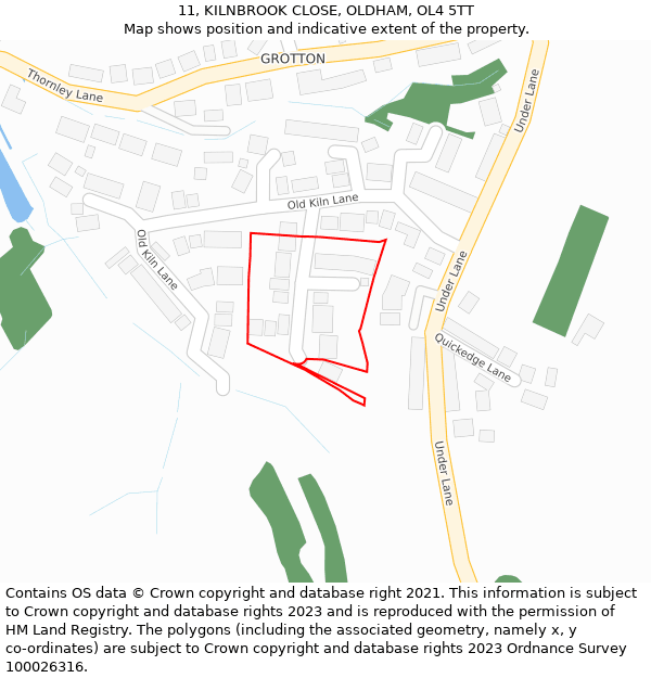 11, KILNBROOK CLOSE, OLDHAM, OL4 5TT: Location map and indicative extent of plot