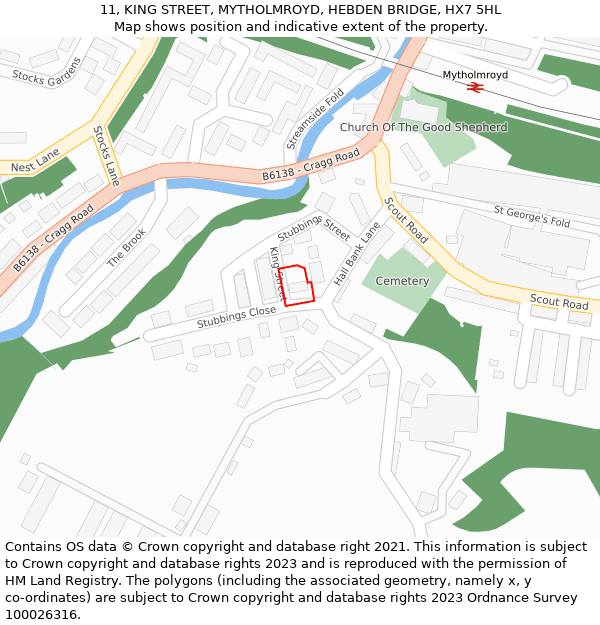 11, KING STREET, MYTHOLMROYD, HEBDEN BRIDGE, HX7 5HL: Location map and indicative extent of plot