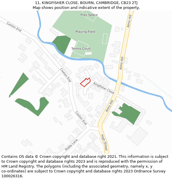 11, KINGFISHER CLOSE, BOURN, CAMBRIDGE, CB23 2TJ: Location map and indicative extent of plot