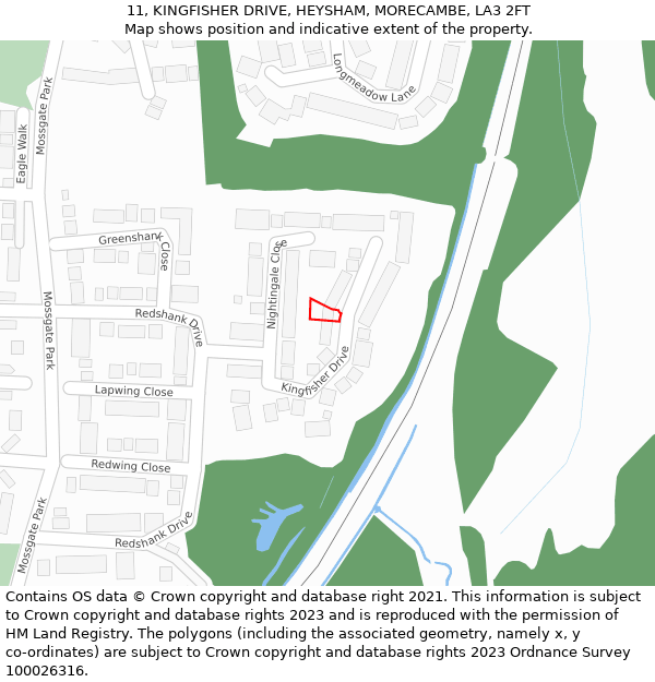 11, KINGFISHER DRIVE, HEYSHAM, MORECAMBE, LA3 2FT: Location map and indicative extent of plot