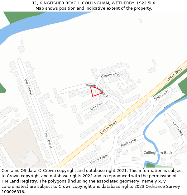 11, KINGFISHER REACH, COLLINGHAM, WETHERBY, LS22 5LX: Location map and indicative extent of plot