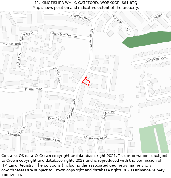 11, KINGFISHER WALK, GATEFORD, WORKSOP, S81 8TQ: Location map and indicative extent of plot