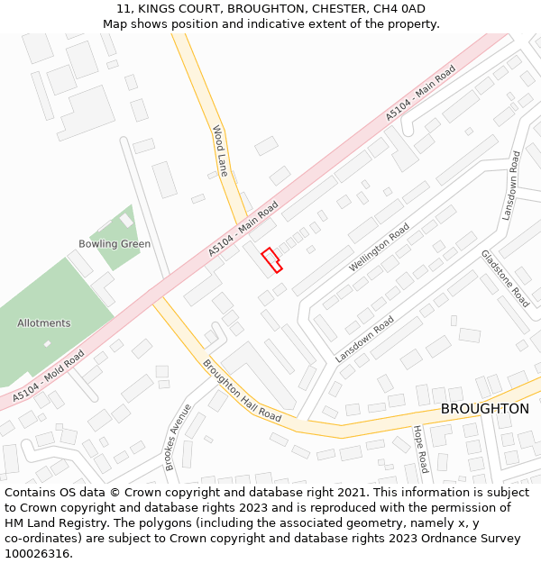 11, KINGS COURT, BROUGHTON, CHESTER, CH4 0AD: Location map and indicative extent of plot