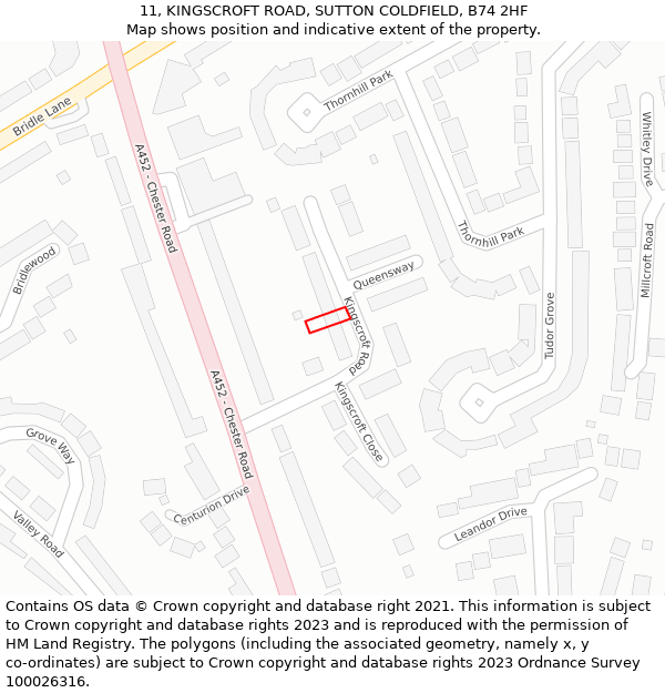 11, KINGSCROFT ROAD, SUTTON COLDFIELD, B74 2HF: Location map and indicative extent of plot