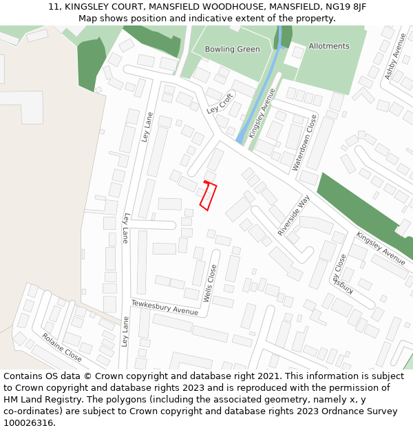 11, KINGSLEY COURT, MANSFIELD WOODHOUSE, MANSFIELD, NG19 8JF: Location map and indicative extent of plot
