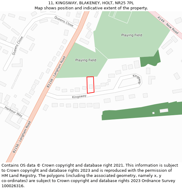 11, KINGSWAY, BLAKENEY, HOLT, NR25 7PL: Location map and indicative extent of plot