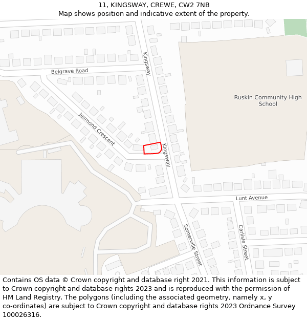 11, KINGSWAY, CREWE, CW2 7NB: Location map and indicative extent of plot