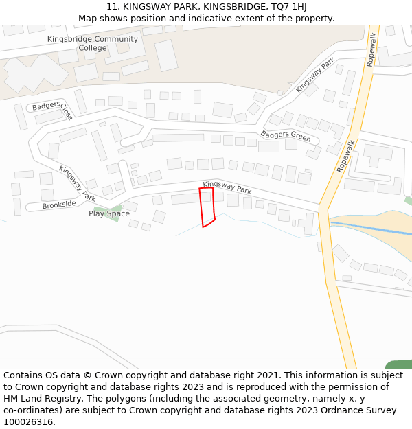 11, KINGSWAY PARK, KINGSBRIDGE, TQ7 1HJ: Location map and indicative extent of plot