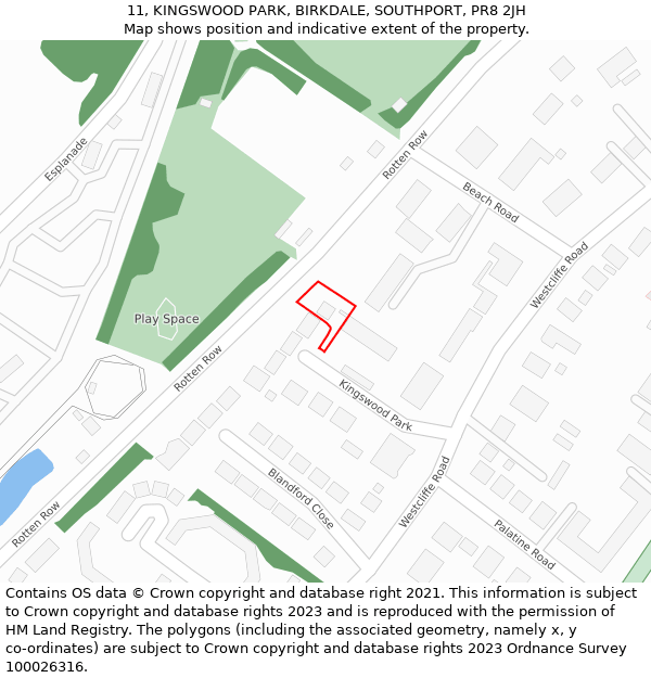 11, KINGSWOOD PARK, BIRKDALE, SOUTHPORT, PR8 2JH: Location map and indicative extent of plot