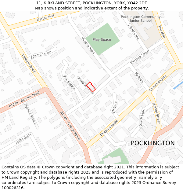 11, KIRKLAND STREET, POCKLINGTON, YORK, YO42 2DE: Location map and indicative extent of plot
