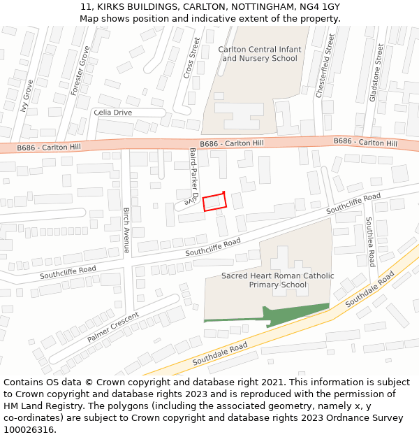 11, KIRKS BUILDINGS, CARLTON, NOTTINGHAM, NG4 1GY: Location map and indicative extent of plot