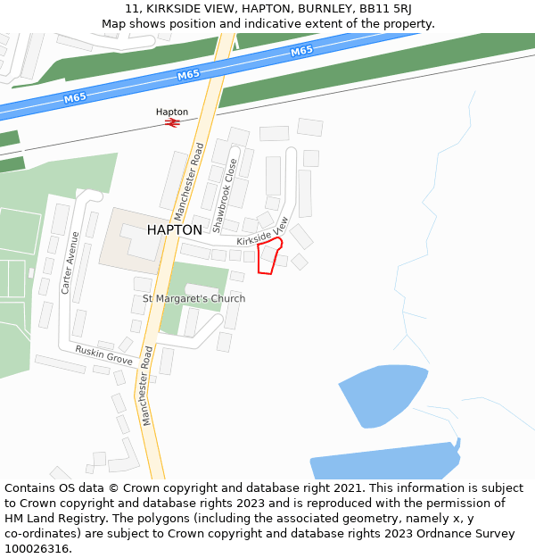 11, KIRKSIDE VIEW, HAPTON, BURNLEY, BB11 5RJ: Location map and indicative extent of plot