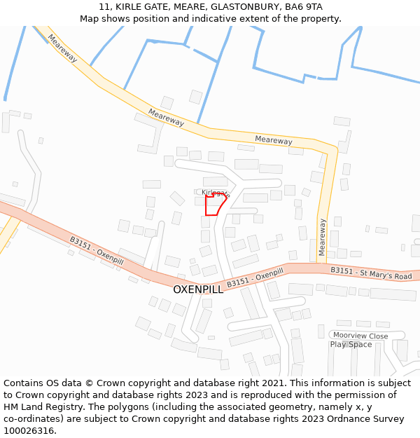 11, KIRLE GATE, MEARE, GLASTONBURY, BA6 9TA: Location map and indicative extent of plot