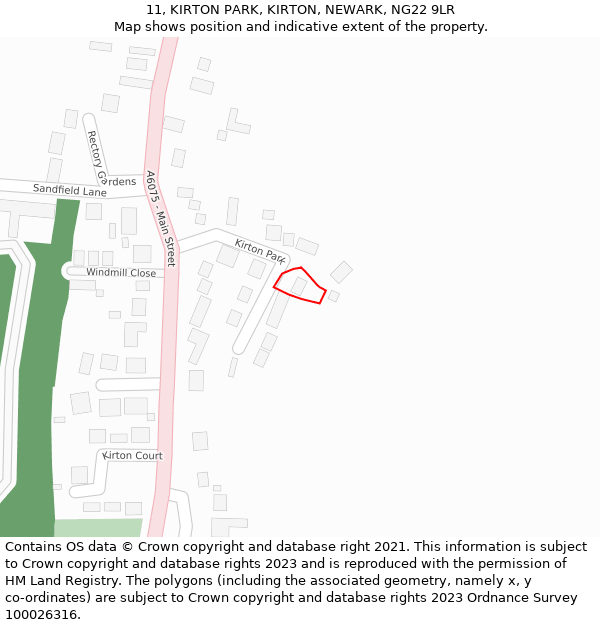 11, KIRTON PARK, KIRTON, NEWARK, NG22 9LR: Location map and indicative extent of plot