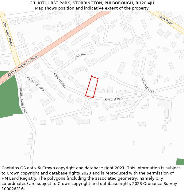 11, KITHURST PARK, STORRINGTON, PULBOROUGH, RH20 4JH: Location map and indicative extent of plot