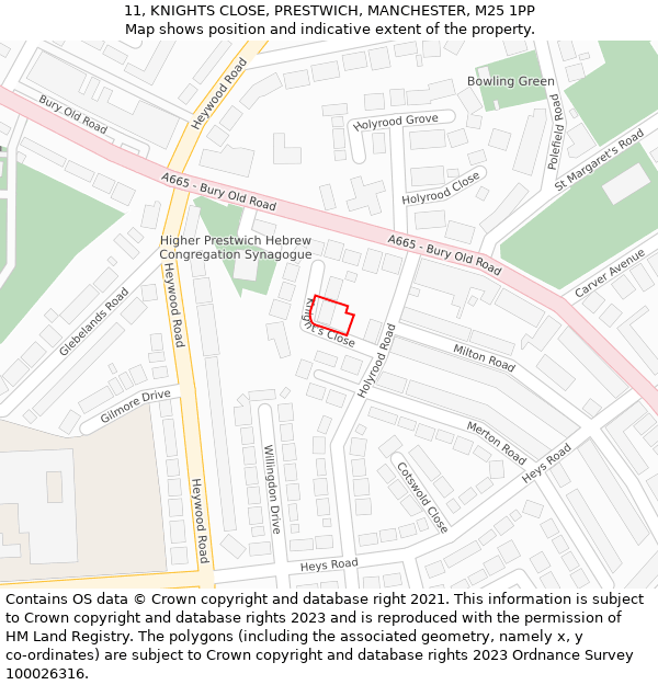 11, KNIGHTS CLOSE, PRESTWICH, MANCHESTER, M25 1PP: Location map and indicative extent of plot