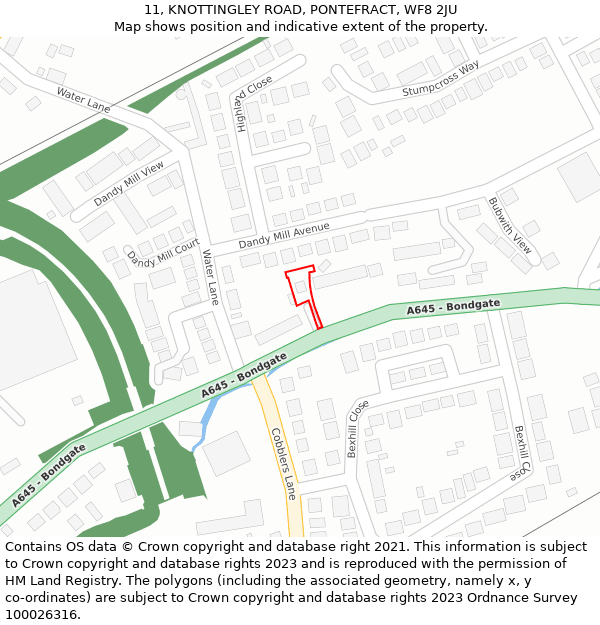 11, KNOTTINGLEY ROAD, PONTEFRACT, WF8 2JU: Location map and indicative extent of plot