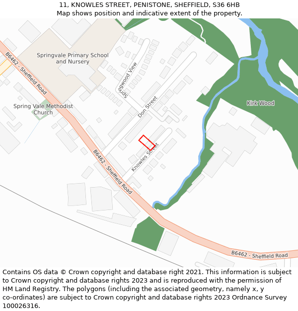 11, KNOWLES STREET, PENISTONE, SHEFFIELD, S36 6HB: Location map and indicative extent of plot