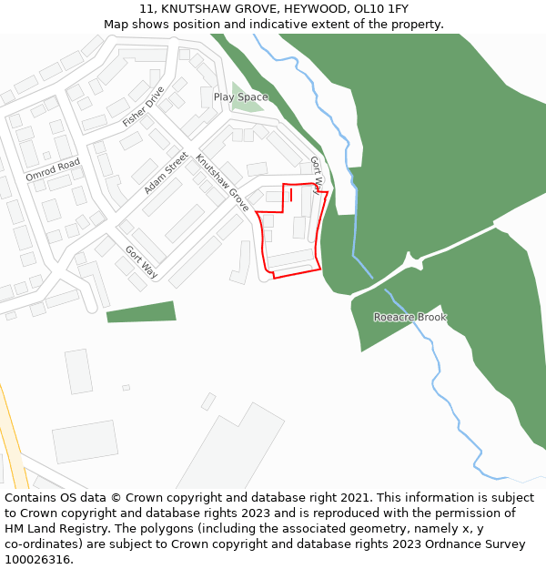 11, KNUTSHAW GROVE, HEYWOOD, OL10 1FY: Location map and indicative extent of plot