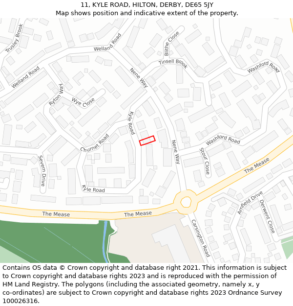 11, KYLE ROAD, HILTON, DERBY, DE65 5JY: Location map and indicative extent of plot