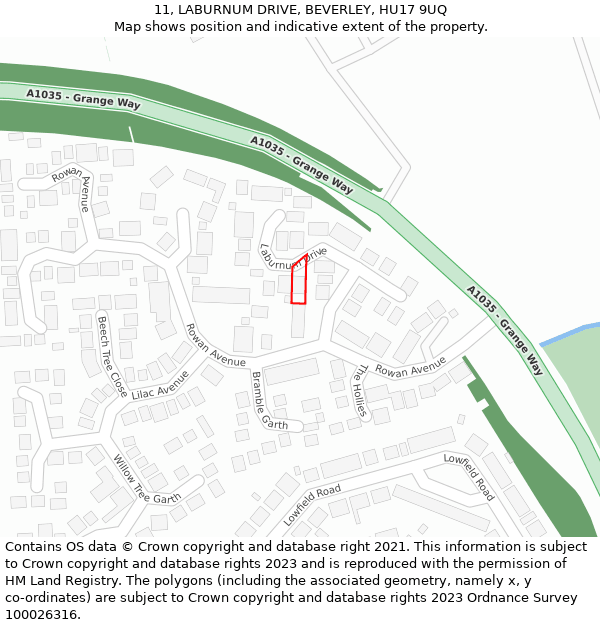 11, LABURNUM DRIVE, BEVERLEY, HU17 9UQ: Location map and indicative extent of plot