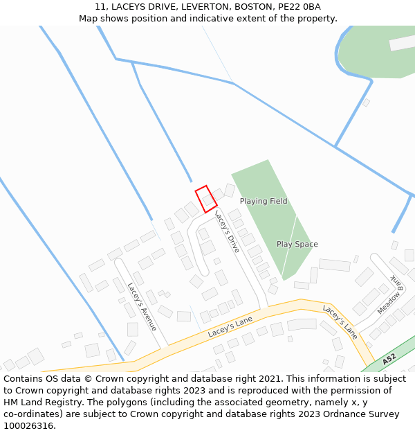 11, LACEYS DRIVE, LEVERTON, BOSTON, PE22 0BA: Location map and indicative extent of plot