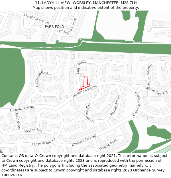 11, LADYHILL VIEW, WORSLEY, MANCHESTER, M28 7LH: Location map and indicative extent of plot