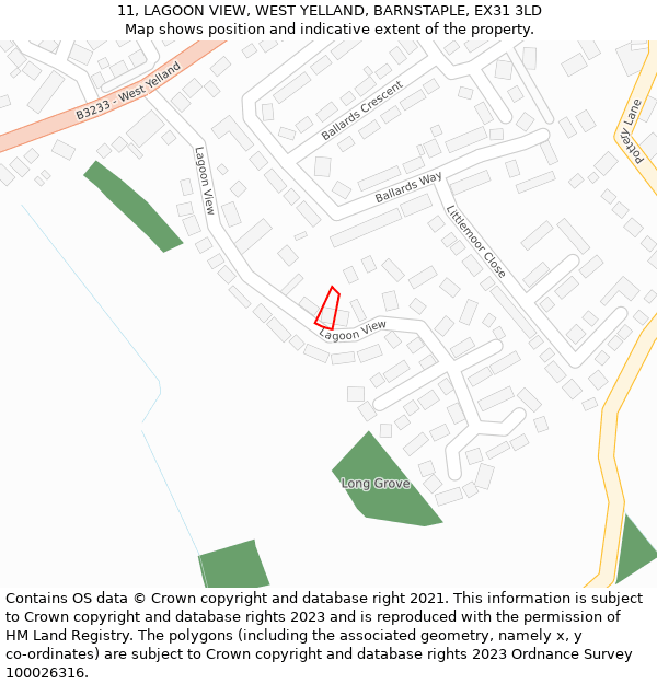 11, LAGOON VIEW, WEST YELLAND, BARNSTAPLE, EX31 3LD: Location map and indicative extent of plot