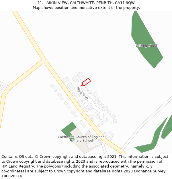 11, LAIKIN VIEW, CALTHWAITE, PENRITH, CA11 9QW: Location map and indicative extent of plot