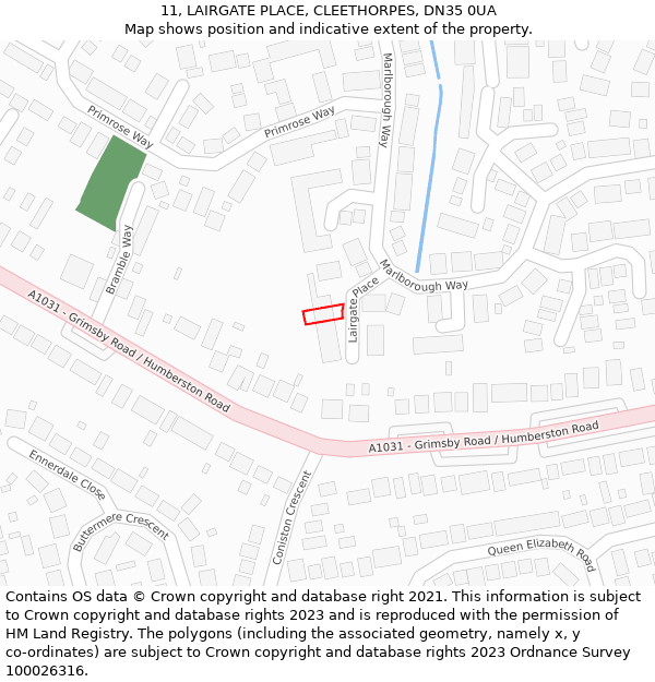 11, LAIRGATE PLACE, CLEETHORPES, DN35 0UA: Location map and indicative extent of plot