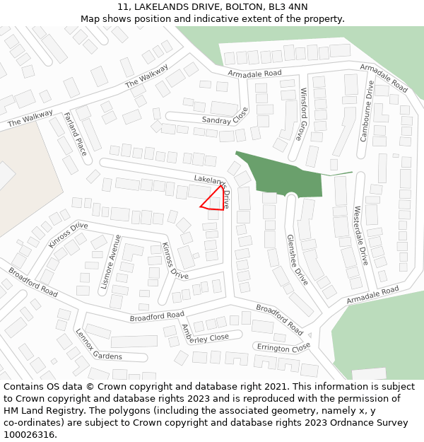 11, LAKELANDS DRIVE, BOLTON, BL3 4NN: Location map and indicative extent of plot
