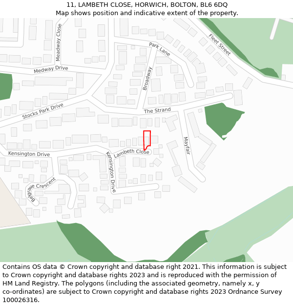 11, LAMBETH CLOSE, HORWICH, BOLTON, BL6 6DQ: Location map and indicative extent of plot