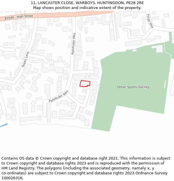 11, LANCASTER CLOSE, WARBOYS, HUNTINGDON, PE28 2RE: Location map and indicative extent of plot