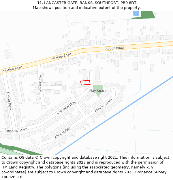 11, LANCASTER GATE, BANKS, SOUTHPORT, PR9 8DT: Location map and indicative extent of plot