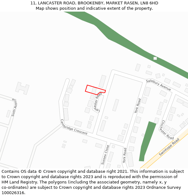 11, LANCASTER ROAD, BROOKENBY, MARKET RASEN, LN8 6HD: Location map and indicative extent of plot
